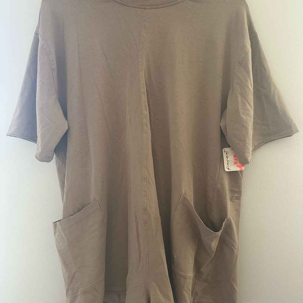 NWT Free People Movement Hot Shot Tee Romper Tan Mocha Latte